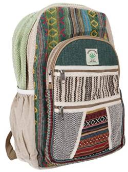 GURU SHOP Ethno Hanf Rucksack - Grün/bunt, Herren/Damen, Mehrfarbig, Size:One Size, 40x30x20 cm, Ausgefallene Stofftasche von GURU SHOP