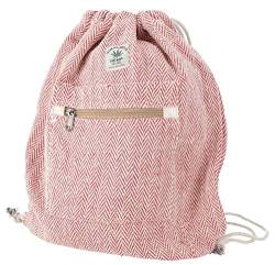 GURU SHOP Ethno Hanf Rucksack mit Fischgrätenmuster, Turnbeutel, Sportbeutel - Rot, Herren/Damen, Size:One Size, 40x35x15 cm, Ausgefallene Stofftasche von GURU SHOP