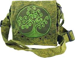 GURU SHOP Ethno Schultertasche, Nepaltsche Stonewash `Tree of Life` - Grün, Herren/Damen, Baumwolle, Size:One Size, 20x20x15 cm, Alternative Umhängetasche, Handtasche aus Stoff von GURU SHOP