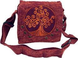 GURU SHOP Ethno Schultertasche, Nepaltsche Stonewash `Tree of Life` - Rostrot, Herren/Damen, Baumwolle, Size:One Size, 20x20x15 cm, Alternative Umhängetasche, Handtasche aus Stoff von GURU SHOP