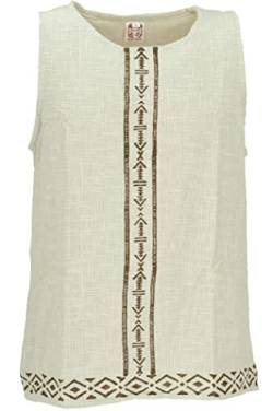 GURU SHOP Ethno Tank Top mit Handgefertigtem Druck, Goa Top, Leinenfarben, Baumwolle, Size:XL von GURU SHOP