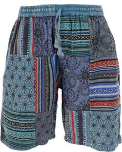 GURU SHOP Ethno Yogashorts, Patchwork Shorts, Blau, Baumwolle, Size:M (46) von GURU SHOP