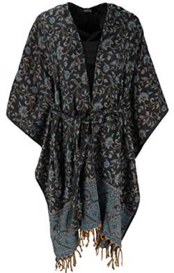 GURU SHOP Flauschiger Kimono Mantel, Kimonokleid, Kaftan, Poncho, Damen, Blau/schwarz, Synthetisch, Size:40 von GURU SHOP