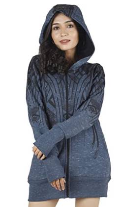 GURU SHOP Goa Festival Jacke mit Tribal Print, Jacke mit Weiter Kapuze, Blau, Baumwolle, Size:L (40) von GURU SHOP