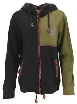 GURU SHOP Goa Hoodie Jacke, Ethno Kapuzen Jacke, Schwarz/Olive, Baumwolle, Size:L von GURU SHOP