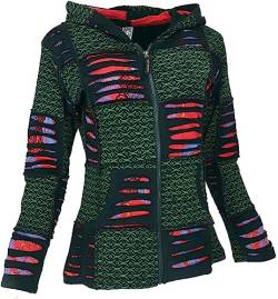 GURU SHOP Goa Patchwork Jacke, Kapuzenjacke, Ethno Jacke, Grün/rot, Baumwolle, Size:L (42) von GURU SHOP