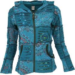 GURU SHOP Goa Patchwork Jacke, Kapuzenjacke, Ethno Jacke, Petrol, Baumwolle, Size:L (42) von GURU SHOP