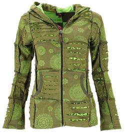 GURU SHOP Goa Patchwork Jacke, Kapuzenjacke, Olivgrün/lemon, Baumwolle, Size:M (40) von GURU SHOP