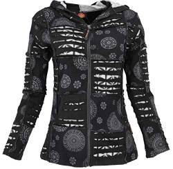 GURU SHOP Goa Patchwork Jacke, Kapuzenjacke, Schwarz, Baumwolle, Size:M (40) von GURU SHOP