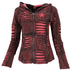 GURU SHOP Goa Patchwork Jacke, Kapuzenjacke, Schwarz/bordeauxrot, Baumwolle, Size:L (42) von GURU SHOP