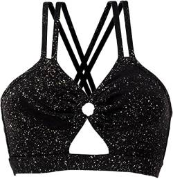 GURU SHOP Goa Psytrance Bikini Top, Yoga Bra, Schwarz, Baumwolle, Size:L (40) von GURU SHOP