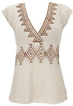 GURU SHOP Goa Top, Psytrance, Bedrucktes Bandeau Top, Choli, Beige, Baumwolle, Size:S/M (36) von GURU SHOP