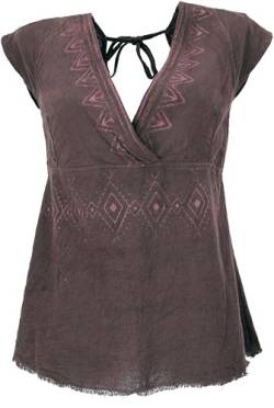 GURU SHOP Goa Top, Psytrance, Bedrucktes Bandeau Top, Choli, Braun, Baumwolle, Size:S/M (36) von GURU SHOP