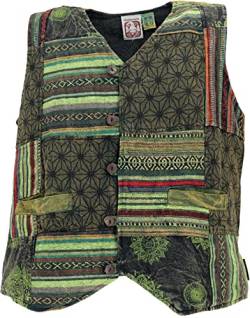 GURU SHOP Goaweste, Psytrance Patchwork Herren Weste, Grün, Baumwolle, Size:M von GURU SHOP