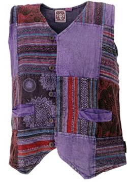 GURU SHOP Goaweste, Psytrance Patchwork Herren Weste, Lila, Baumwolle, Size:L von GURU SHOP