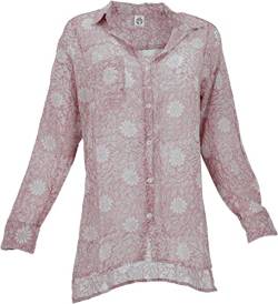 GURU SHOP Handbedrucktes Langarmhemd, Luftiges Unisex Hemd, Rosa, Baumwolle, Size:M (38) von GURU SHOP