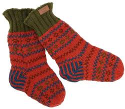 GURU SHOP Handgestrickte Gefütterte Schafwollsocken, Bunte Haussocken, Hüttensocken, Nepal Socken, Herren/Damen, Orange/grün, Wolle, Size:Medium von GURU SHOP