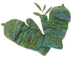 GURU SHOP Handgestrickte Handschuhe, Klapphandschuhe Nepal, Wollhandschuhe - Grün/türkis, Herren/Damen, Wolle, Size:One Size von GURU SHOP