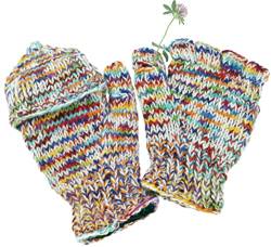 GURU SHOP Handgestrickte Handschuhe, Klapphandschuhe Nepal, Wollhandschuhe - Multi/hell, Herren/Damen, Mehrfarbig, Wolle, Size:One Size von GURU SHOP