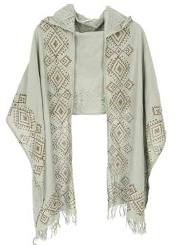 GURU SHOP Handgewebter Baumwollschal mit Kapuze, Handbedrucktes Tribalmuster, Poncho Schal, Herren/Damen, Mint, Baumwolle, Size:One Size von GURU SHOP