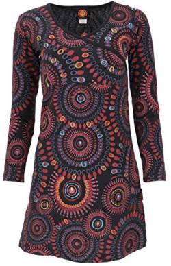 GURU SHOP Hippie Minikleid Chic, Langarm Tunika Mandala, Schwarz/rot, Baumwolle, Size:L (40) von GURU SHOP