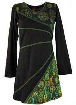 GURU SHOP Hippie Minikleid Chic, Tunika - Schwarz/grün, Baumwolle, Size:M (38) von GURU SHOP