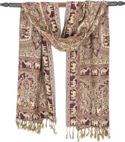 GURU SHOP Indischer Pashmina Schal, Schultertuch, Stola mit Paisley Muster, Herren/Damen, Burgundi/beige, Synthetisch, Size:One Size, 200x70 cm von GURU SHOP