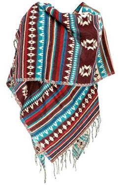 GURU SHOP Inka Ponchoschal, Poncho, Cape Schal, Damen, Rotbraun/petrol, Synthetisch, Size:40 von GURU SHOP