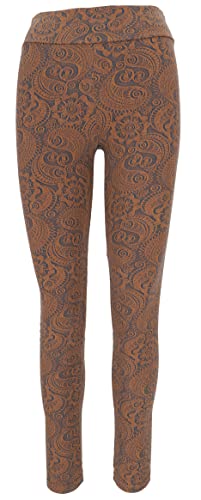 GURU SHOP Jacquard Yoga-Hose, Yoga Paisley Leggings Bio-Baumwolle, Caramel, Size:XL (40) von GURU SHOP