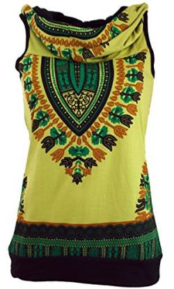 GURU SHOP Kapuzen Dashiki Tank Top, Goa Festivaltop, Lemon, Baumwolle, Size:S/M (34/36) von GURU SHOP