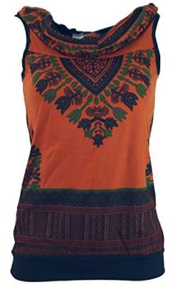 GURU SHOP Kapuzen Dashiki Tank Top, Goa Festivaltop, Rostorange, Baumwolle, Size:S/M (34/36) von GURU SHOP