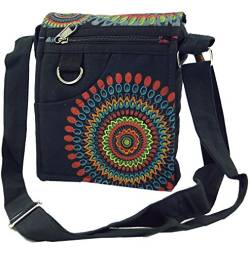 GURU SHOP Kleine Schultertasche, Hippie Tasche, Goa Tasche - Schwarz, Herren/Damen, Baumwolle, Size:One Size, 18x16x4 cm, Alternative Umhängetasche, Handtasche aus Stoff von GURU SHOP