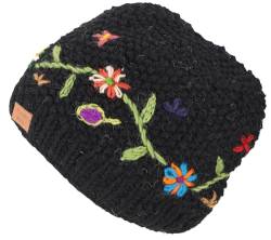 GURU SHOP Kurze Beanie Mütze, Bestickte Strickmütze, Nepalmütze, Wintermütze, Herren/Damen, Schwarz, Wolle, Size:One Size von GURU SHOP