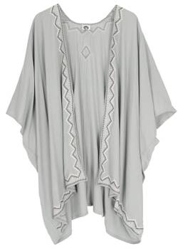 GURU SHOP Kurzer Bestickter Sommer Kimono, Kaftan, Strandkleid, Damen, Hellgrau, Synthetisch, Size:44 von GURU SHOP