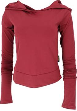 GURU SHOP Langarmshirt aus Biobaumwolle mit überlangen Ärmeln zum Raffen, Riesiger Kapuze, Rot, Size:L (40) von GURU SHOP