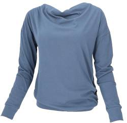 GURU SHOP Langarmshirt mit Wasserfallkragen, Yogashirt aus Bio-Baumwolle, Taubenblau, Size:L (40) von GURU SHOP