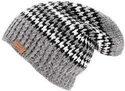 GURU SHOP Lange Beanie Mütze, Strickmütze, Wollmütze, Wintermütze, Herren/Damen, Grau/schwarz, Wolle, Size:One Size von GURU SHOP