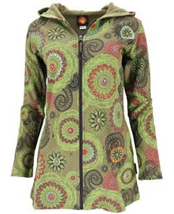 GURU SHOP Lange Hippie Chic Jacke, Bestickte Jacke, Olive/lemon, Baumwolle, Size:XL (42) von GURU SHOP