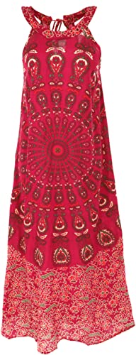 GURU SHOP Langes Sommerkleid, Indisches Maxikleid, Damen, Helles Bordeauxrot, Synthetisch, Size:40 von GURU SHOP