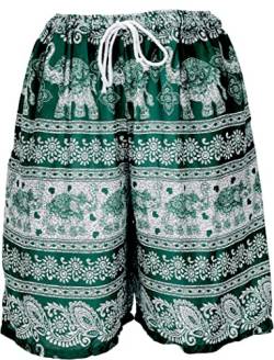 GURU SHOP Leichte Shorts, Kurze Unisex Hose mit Elefanten-Print, Damen, Grün, Synthetisch, Size:38 von GURU SHOP