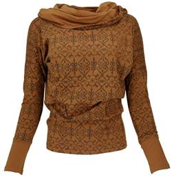 GURU SHOP Lockeres Longshirt aus Bio-Baumwolle, Shirt Schalkapuze, Caramel/Taupe, Size:L (40) von GURU SHOP