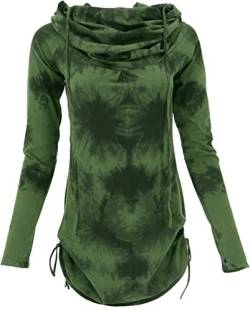 GURU SHOP Longshirt, Minikleid mit Weiter Schalkapuze, Grün/Batik, Baumwolle, Size:M (38) von GURU SHOP