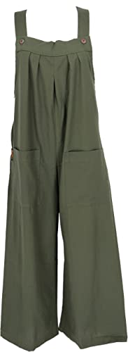 GURU SHOP Luftige Latzhose, Ethno Style Oversize Einteiler, Overall, Olivgrün, Baumwolle, Size:L/XL (40) von GURU SHOP