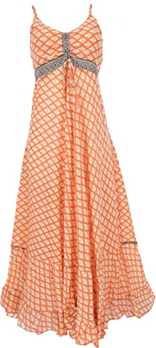 GURU SHOP Luftiges Maxikleid, Sommerkleid, Baumwollkleid, Damen, Orange/blau, Baumwolle, Size:38 von GURU SHOP