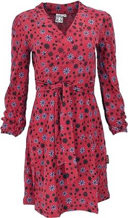 GURU SHOP Minikleid in Wickeloptik aus Bio-Baumwolle, Bedrucktes Kleid mit Langen Ärmeln, Rot, Size:S (36) von GURU SHOP