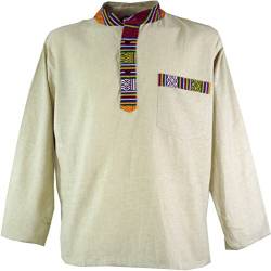 GURU SHOP Nepal Ethno Fischerhemd, Goa Hemd, Creme, Baumwolle, Size:M von GURU SHOP