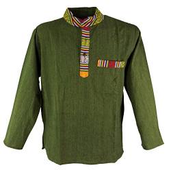 GURU SHOP Nepal Ethno Fischerhemd, Goa Hemd, Olive, Baumwolle, Size:M von GURU SHOP