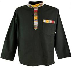 GURU SHOP Nepal Ethno Fischerhemd, Goa Hemd, Schwarz, Baumwolle, Size:L von GURU SHOP