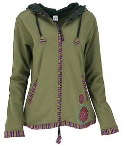 GURU SHOP Nepal Ethno Jacke, Bestickte Jacke, Olivgrün, Baumwolle, Size:L (40) von GURU SHOP