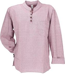 GURU SHOP Nepal Ethno Yogahemd mit Kokosknöpfen, Kurta-Hemd, Freizeithemd mit Stehkragen, Altrosa, Baumwolle, Size:L von GURU SHOP